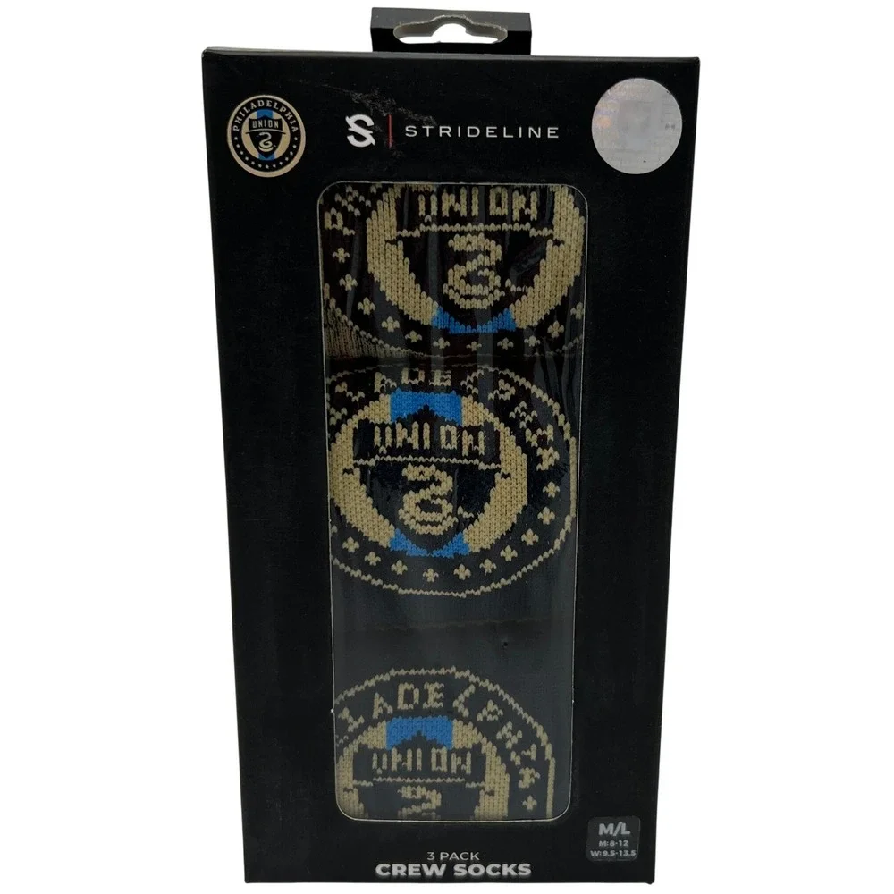 Strideline Philadelphia Union MLS Mens Crew Socks 3 Pack Navy Gold Size M/L 8-12